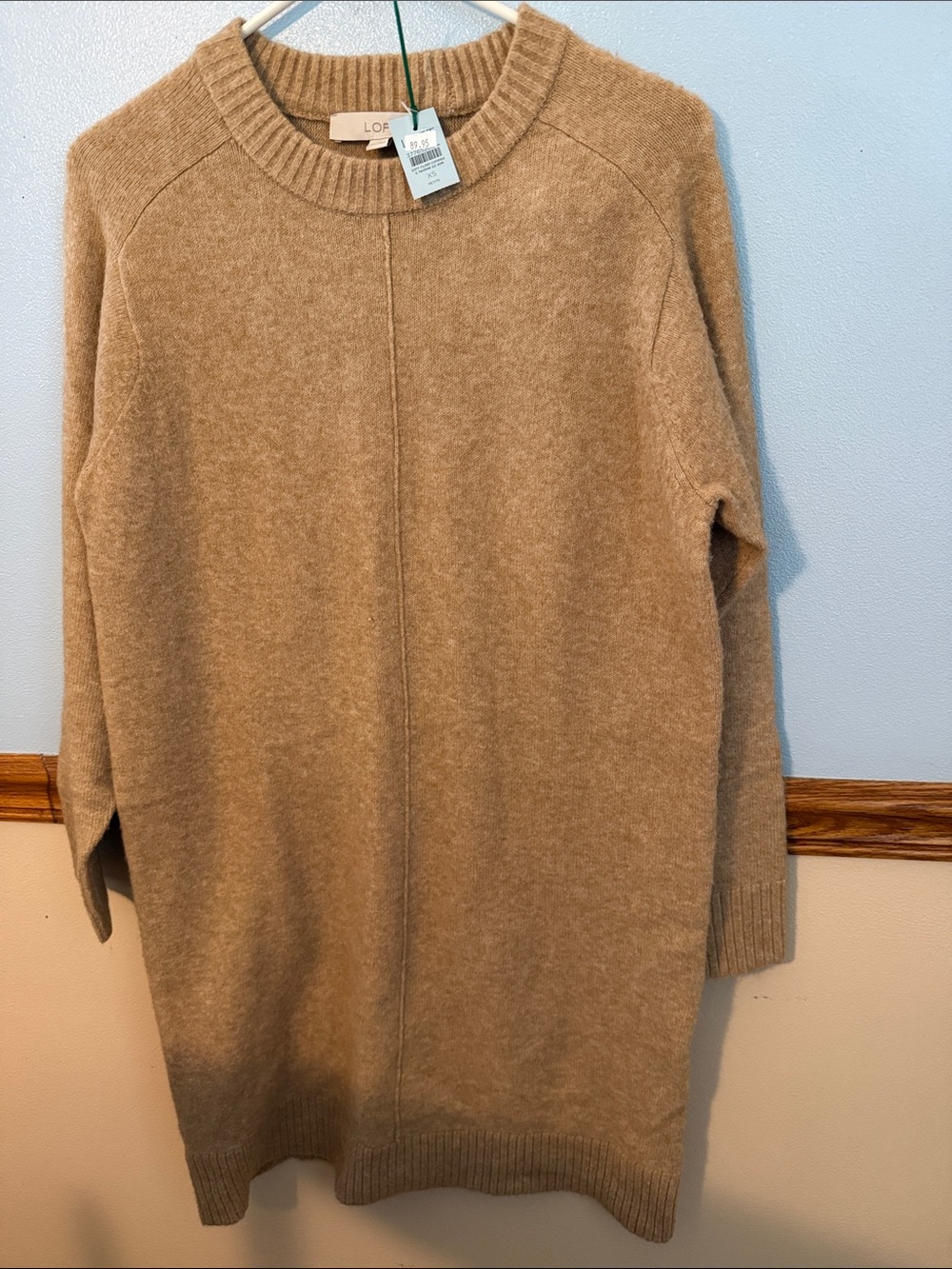 LOFT Camel Ribbed Crewneck Sweater Dress (NWT, XSP) 🤎